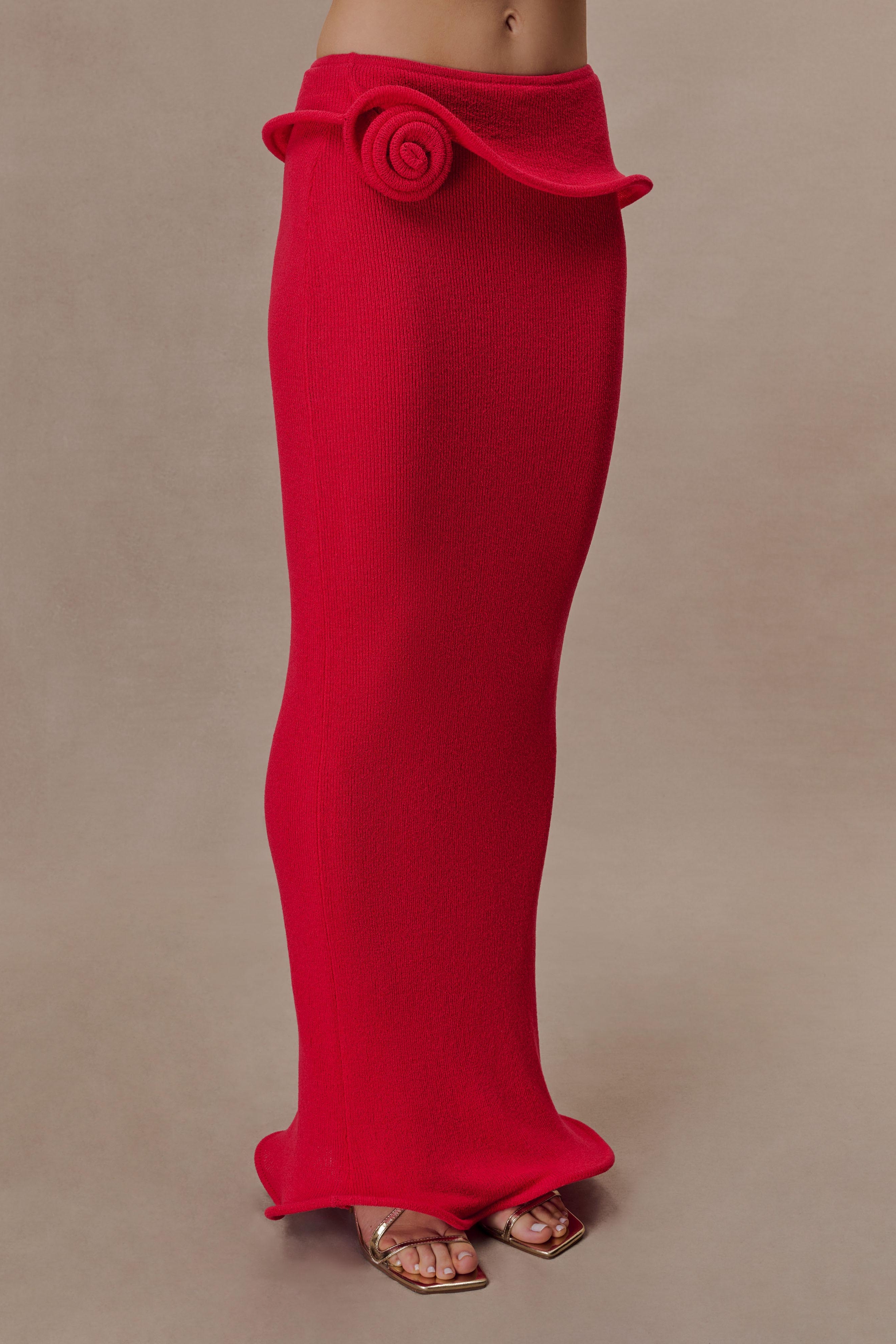 Red Knit Wired Maxi Skirt