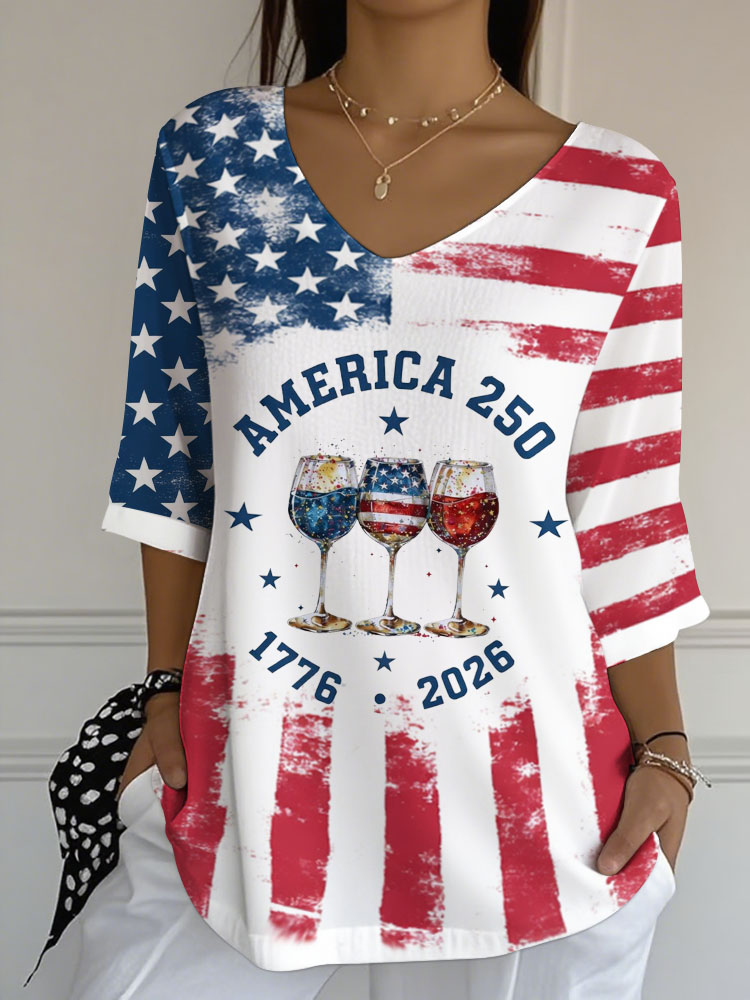 Women's Independence Day 250th Anniversary Printed Short Sleeves