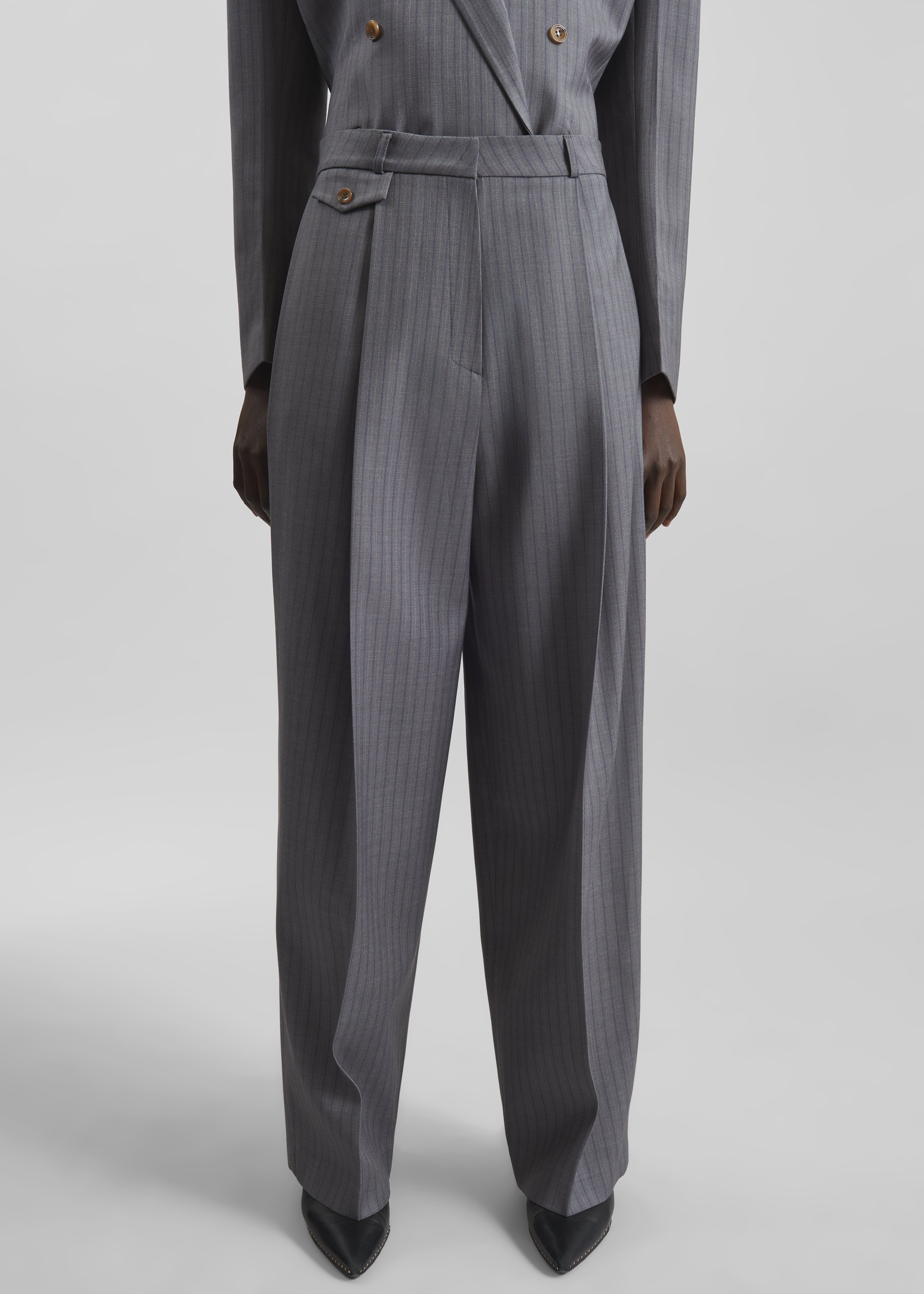 Helmond Pleated Trousers - Grey Multi Stripe
