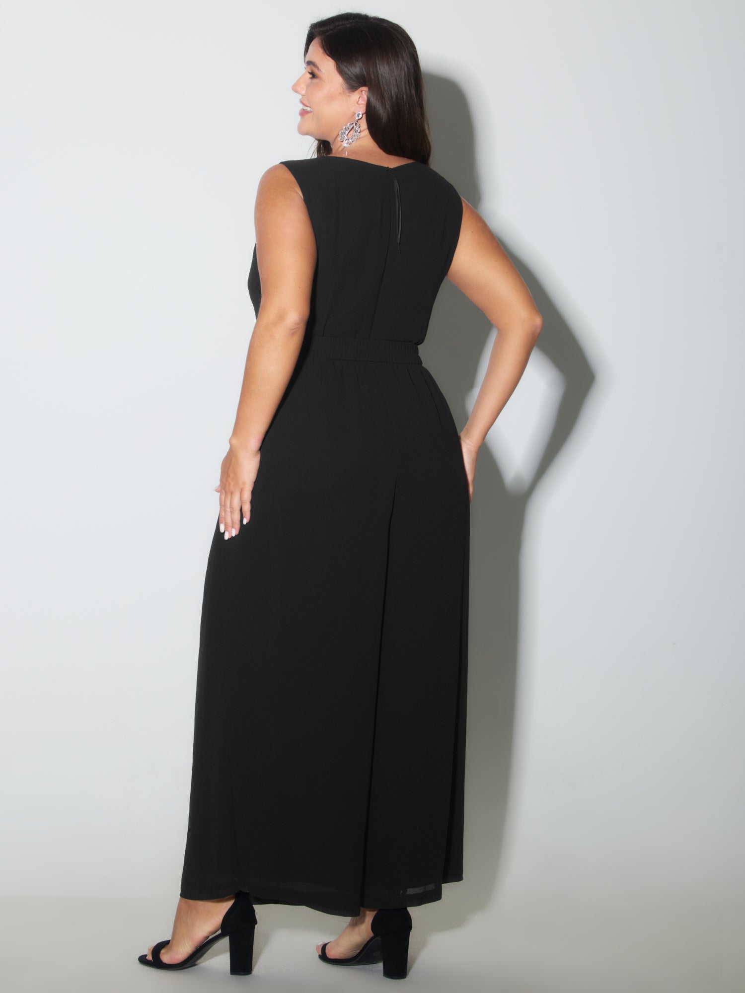 Metallic Buckle Layered Hem Slit Jumpsuit