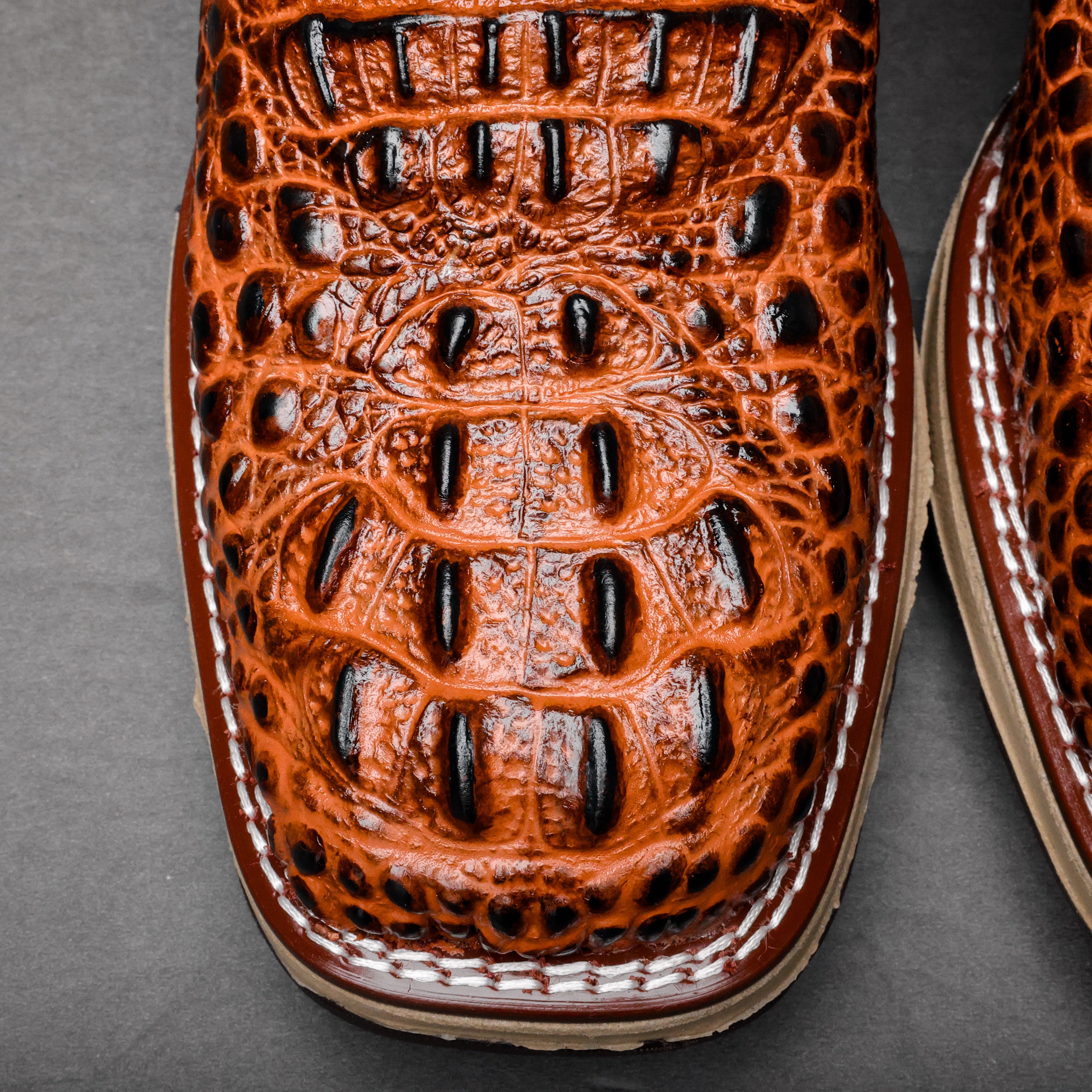 Cognac Caiman Neck Leather Boots With 3D Lightweight Sole - Composite Toe