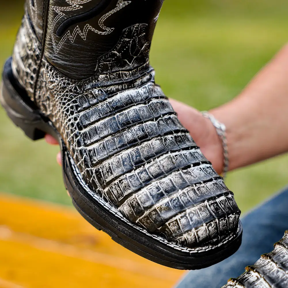Desert Caiman Belly Leather Boots With 3D Lightweight Sole - Composite Toe
