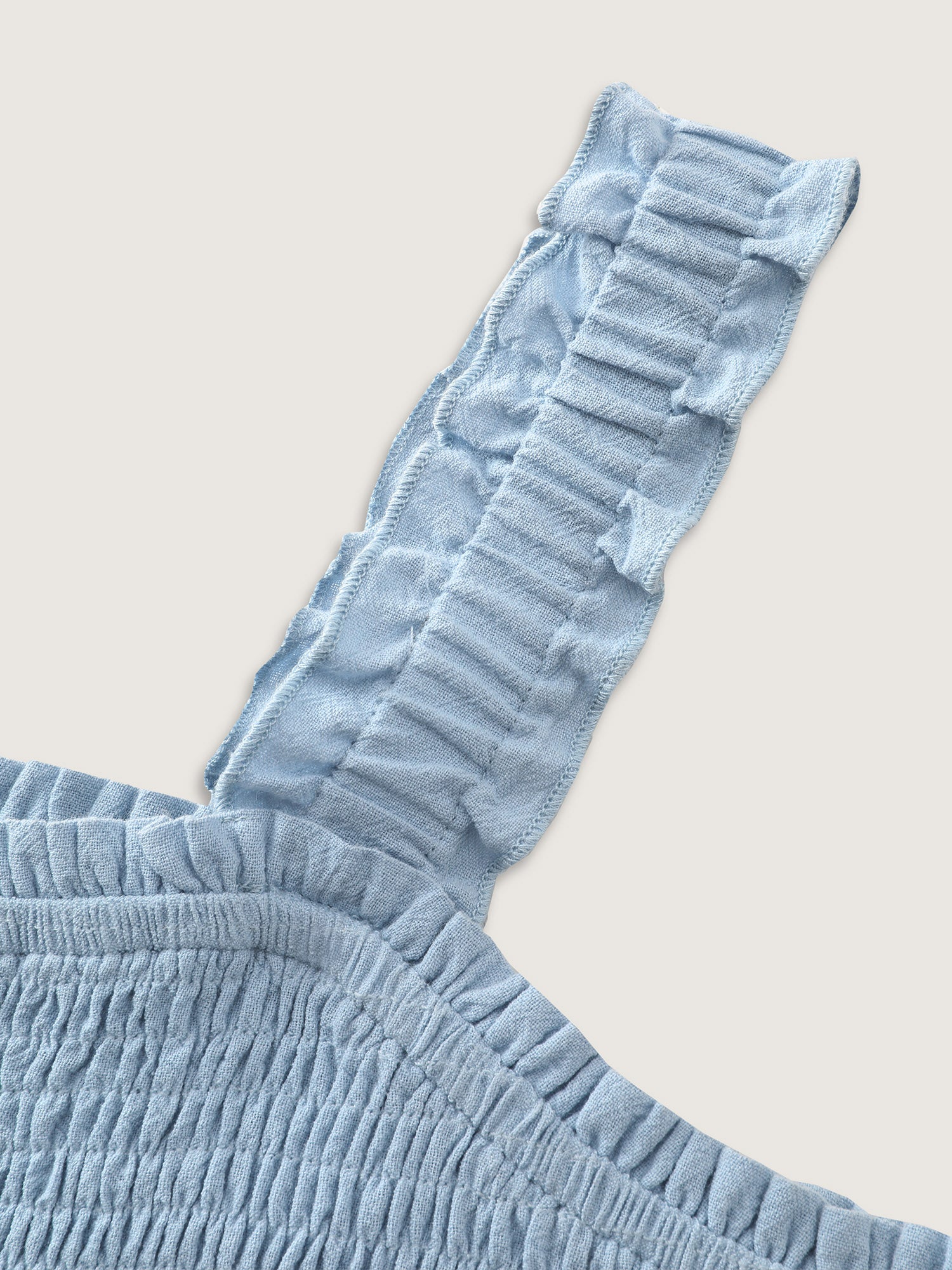 Cotton Shirred Bodice Ruffled Straps Plain Maxi Dress