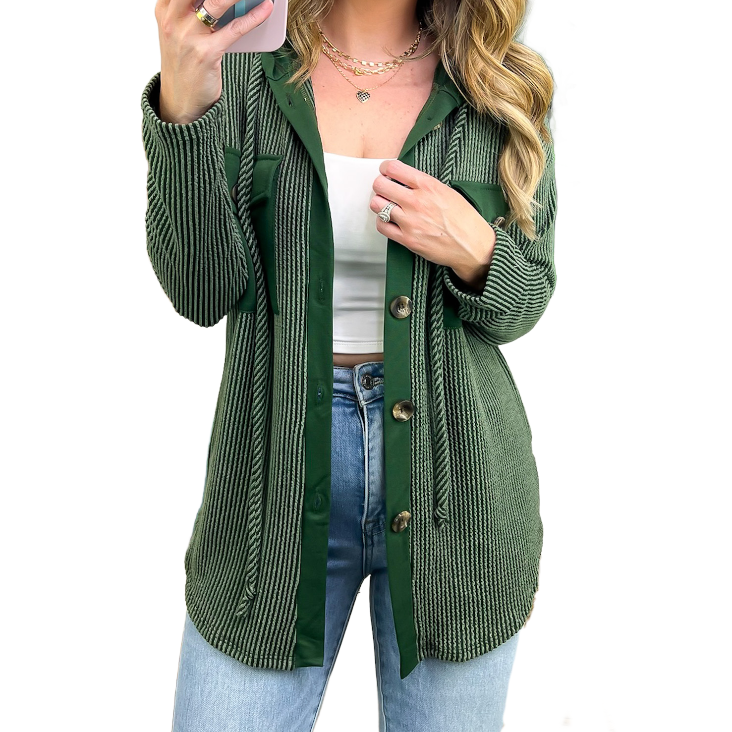 Saturday Satisfaction Ribbed Hooded Shacket