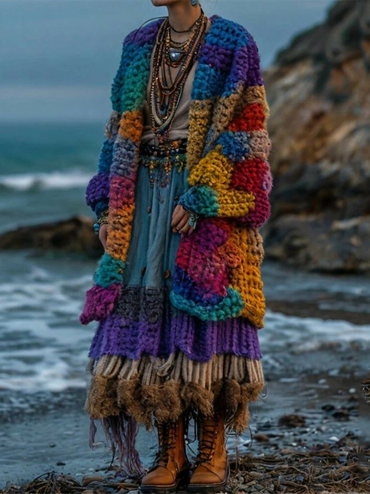 Women's Rainbow Pattern Print Cardigan 09ab