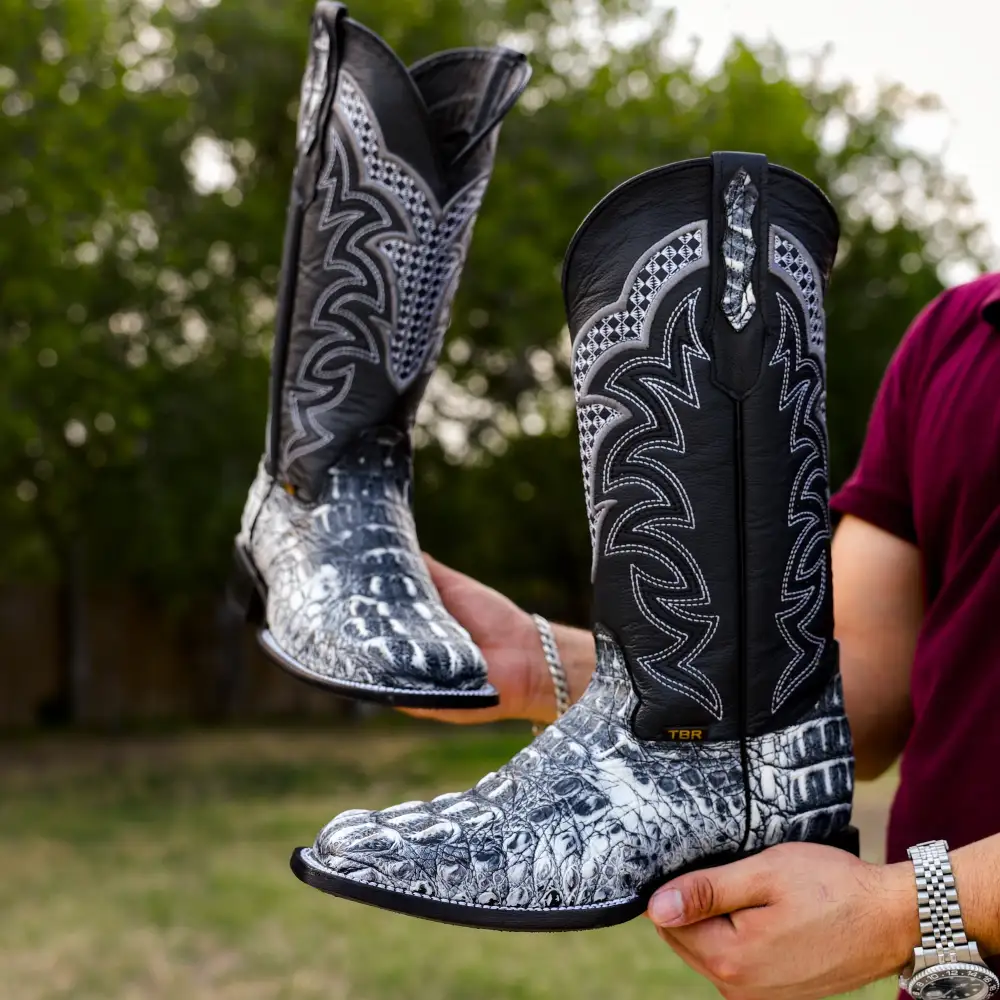 Rustic Eclipse Caiman Neck Leather Boots - Square Toe