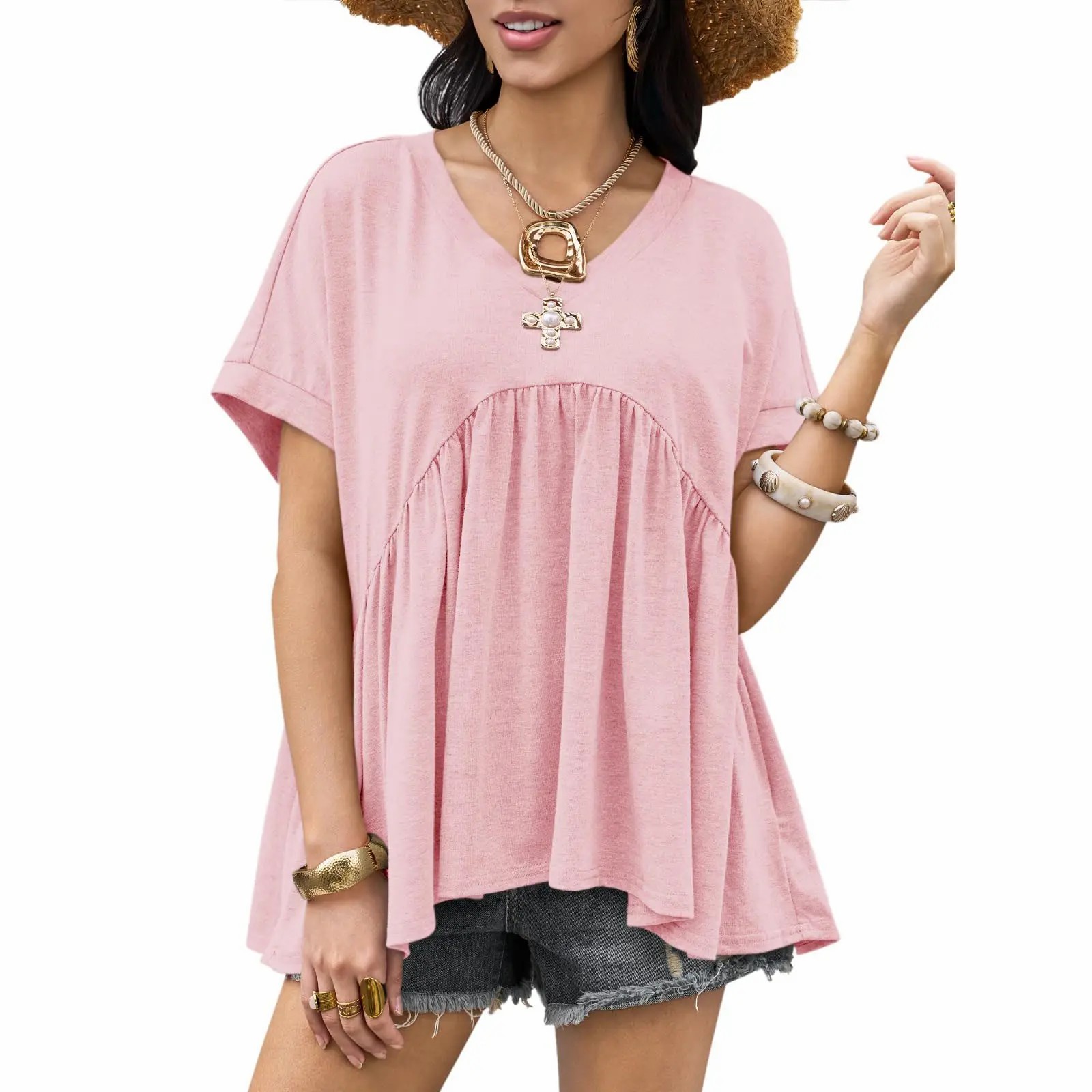 Women’s Flowing V-Neck Babydoll Peplum Blouse