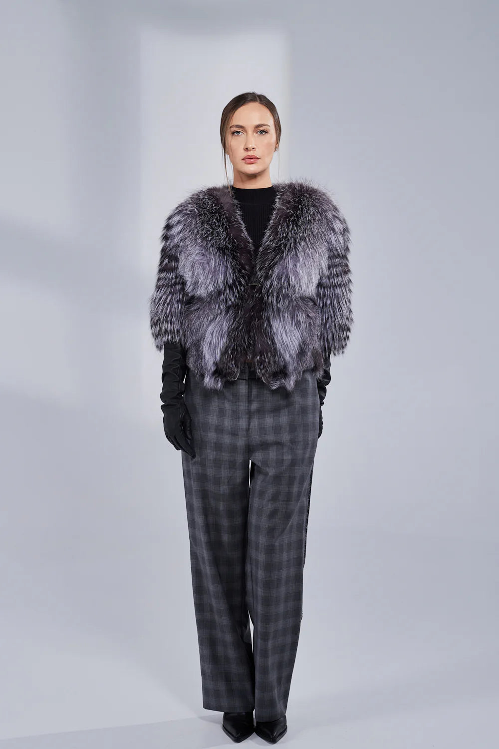 Haină din Blană Naturală de Vulpe, Femei, Silver 267