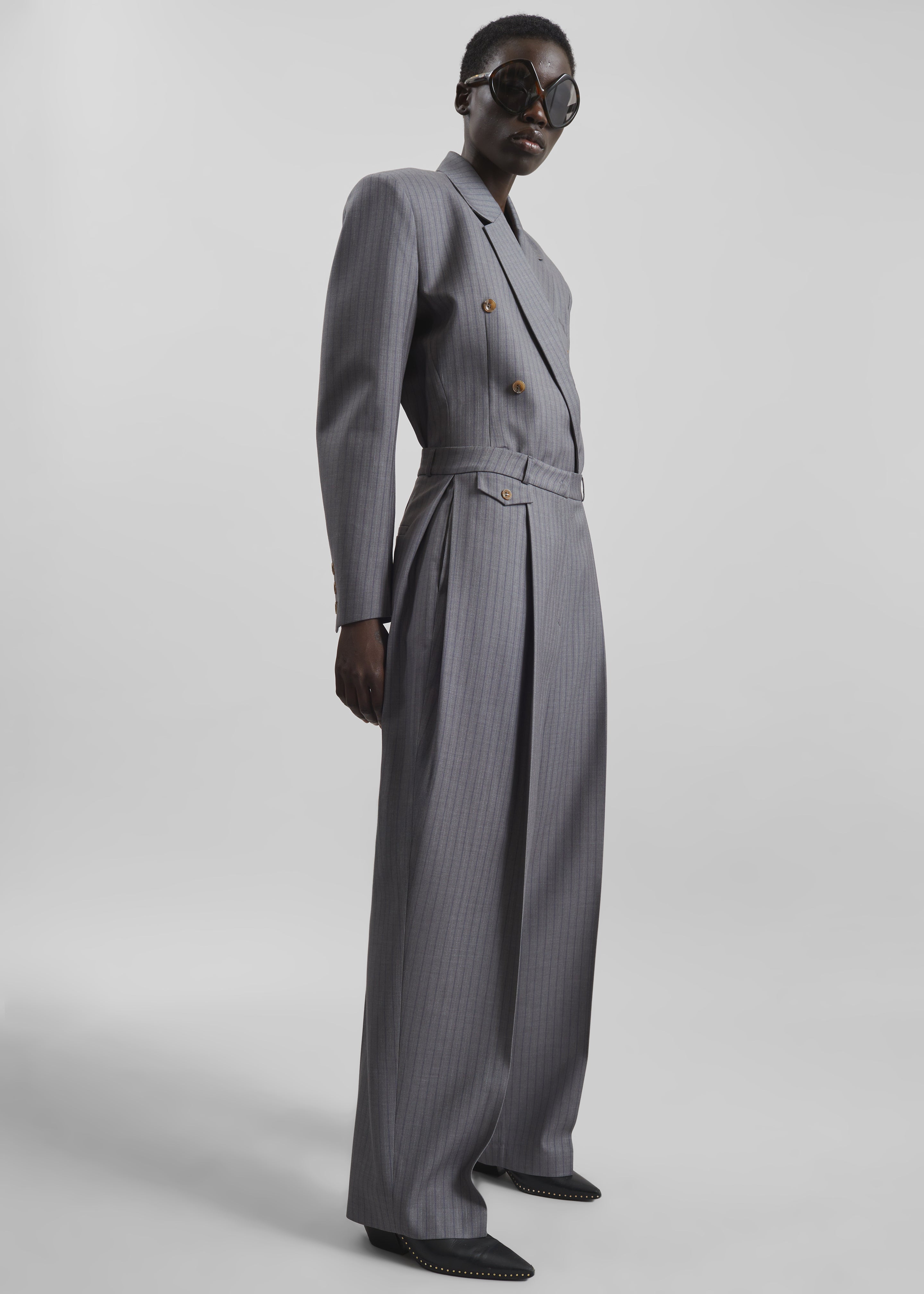 Helmond Pleated Trousers - Grey Multi Stripe