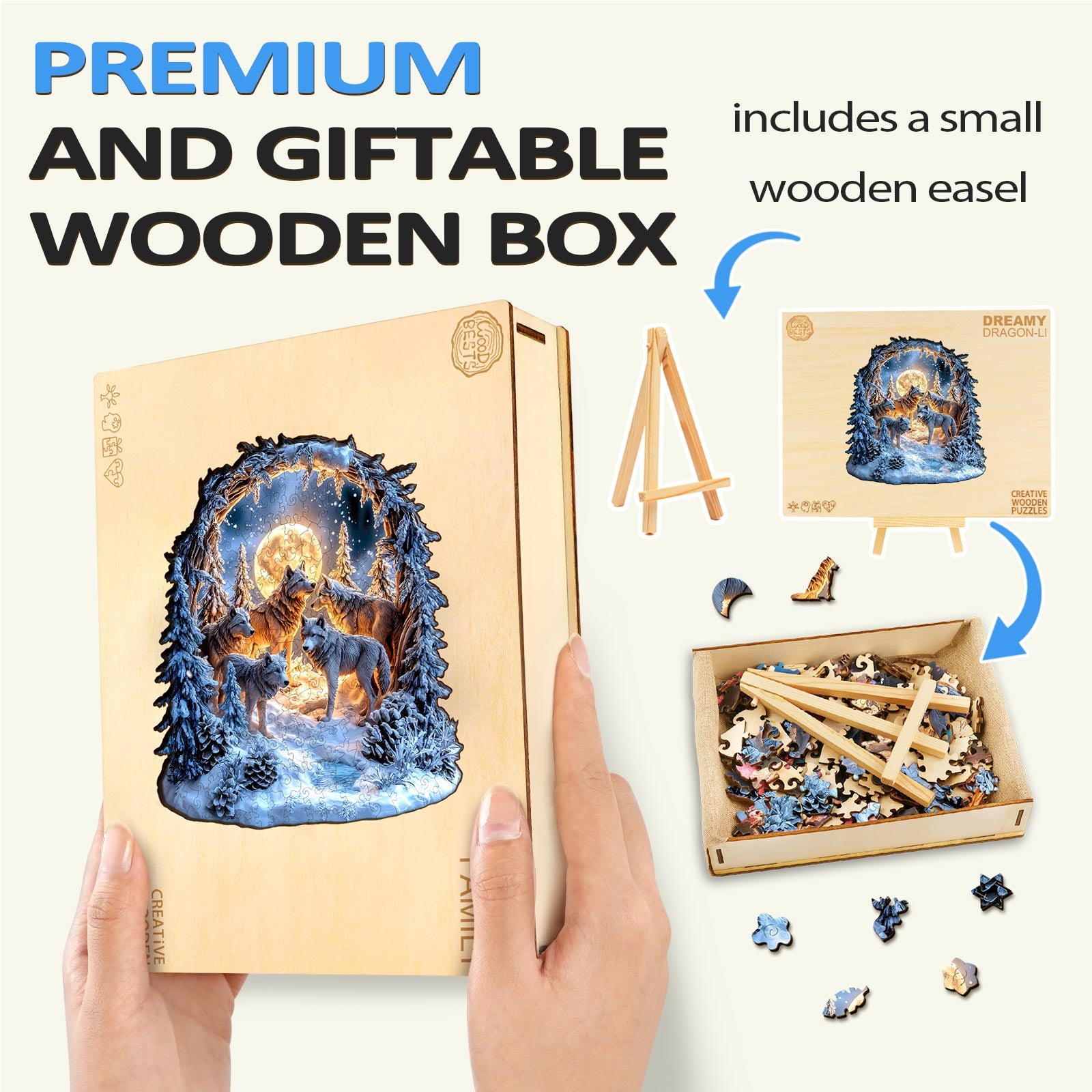 Snowy Night Wolf Pack Wooden Jigsaw Puzzle