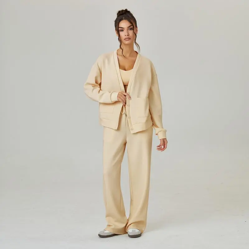 Women's Slouchy Solid Color V Neck Long Sleeve  & Drawstring Waist Trousers Co-ord