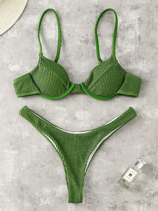 Solid Color Underwired Bralette Hipster Simple Bikini Swimwear
