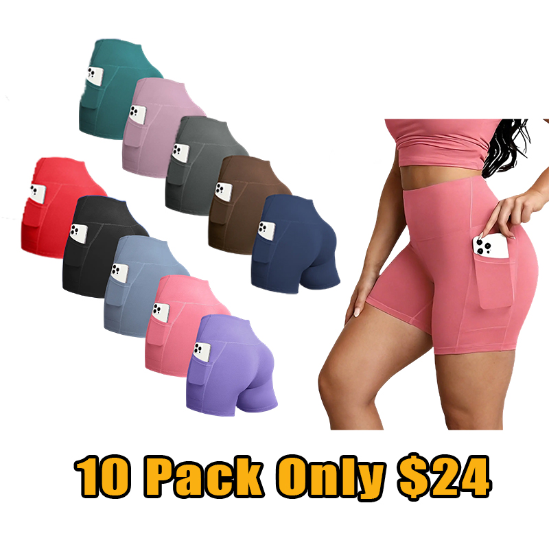Women’s High-Waist Pocket Biker Shorts Set (4-Pack)