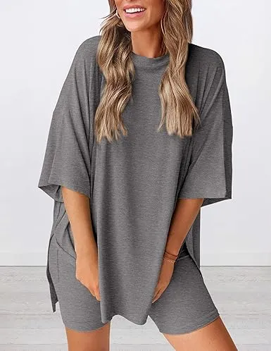 Women's Summer Oversized Shirt & Biker Shorts Set(Under $3 a set!)