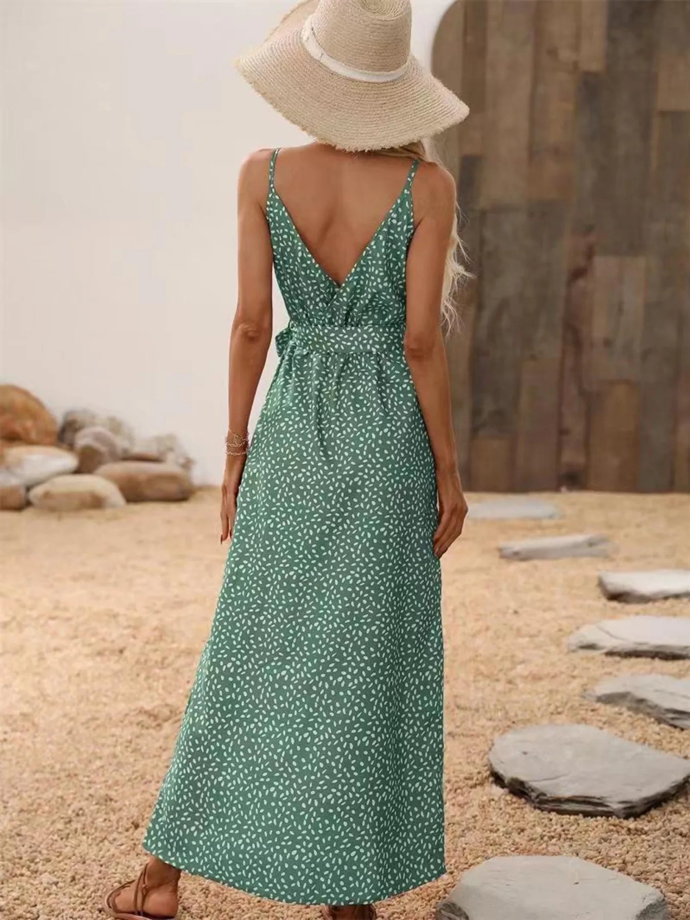 Slit Printed Surplice Midi Dress