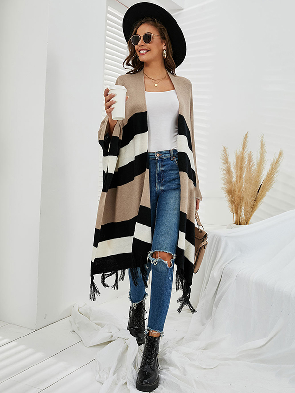 Original Striped Tasseled Shawl&Cloak