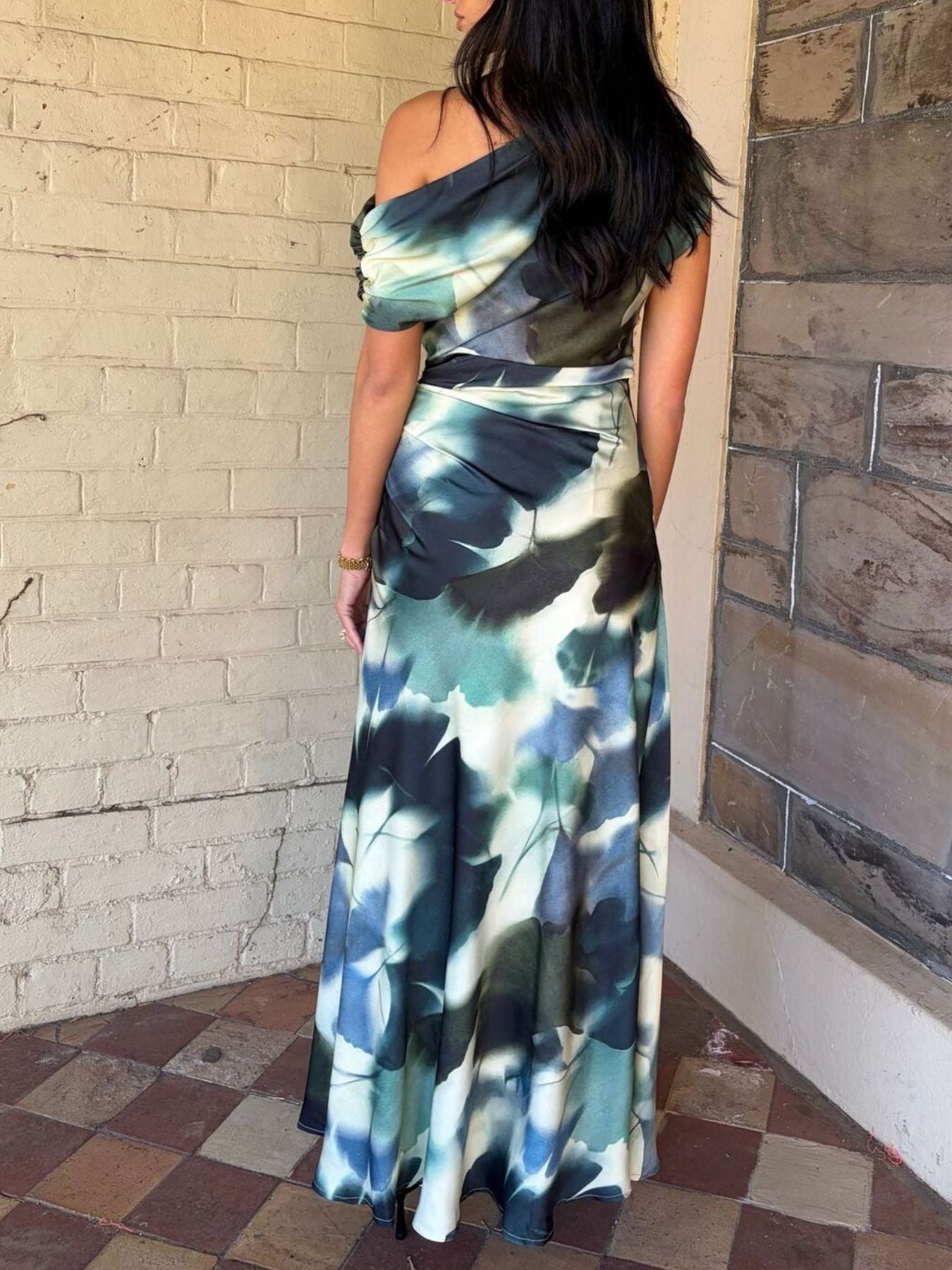 One-Shoulder Floral Print Maxi Dress