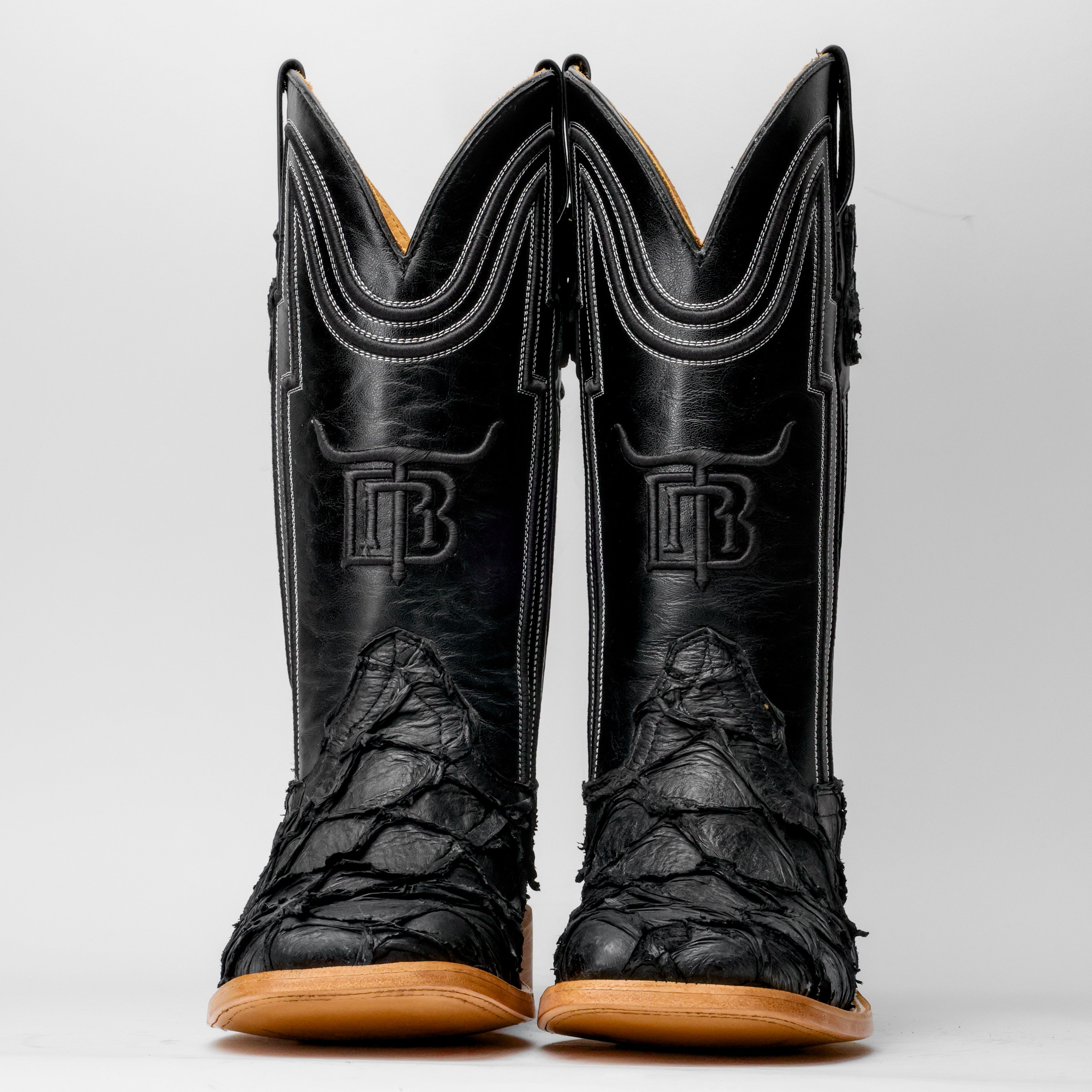 Matte Black Genuine Pirarucu Boots - Square Toe