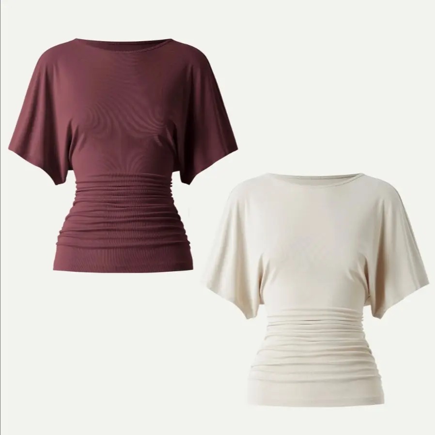 Women's Boatneck Batwing Sleeve Top with Side Ruching