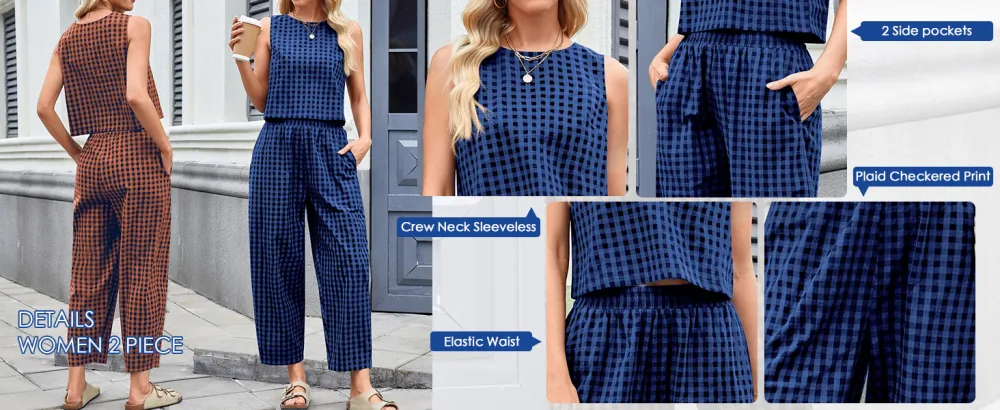 Women's Plaid Print Tank Top & Pants Two-piece Set