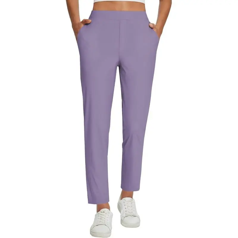 Women's Lightweight Breathable Soft  Ankle Pants Business Casual Summer Silky with Zipper Pockets Stretch Petite