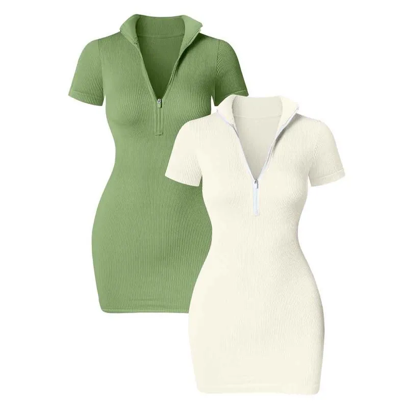 Lapel Zip Tight Dresses Stretchy Womenswear(Just $3 Each!)