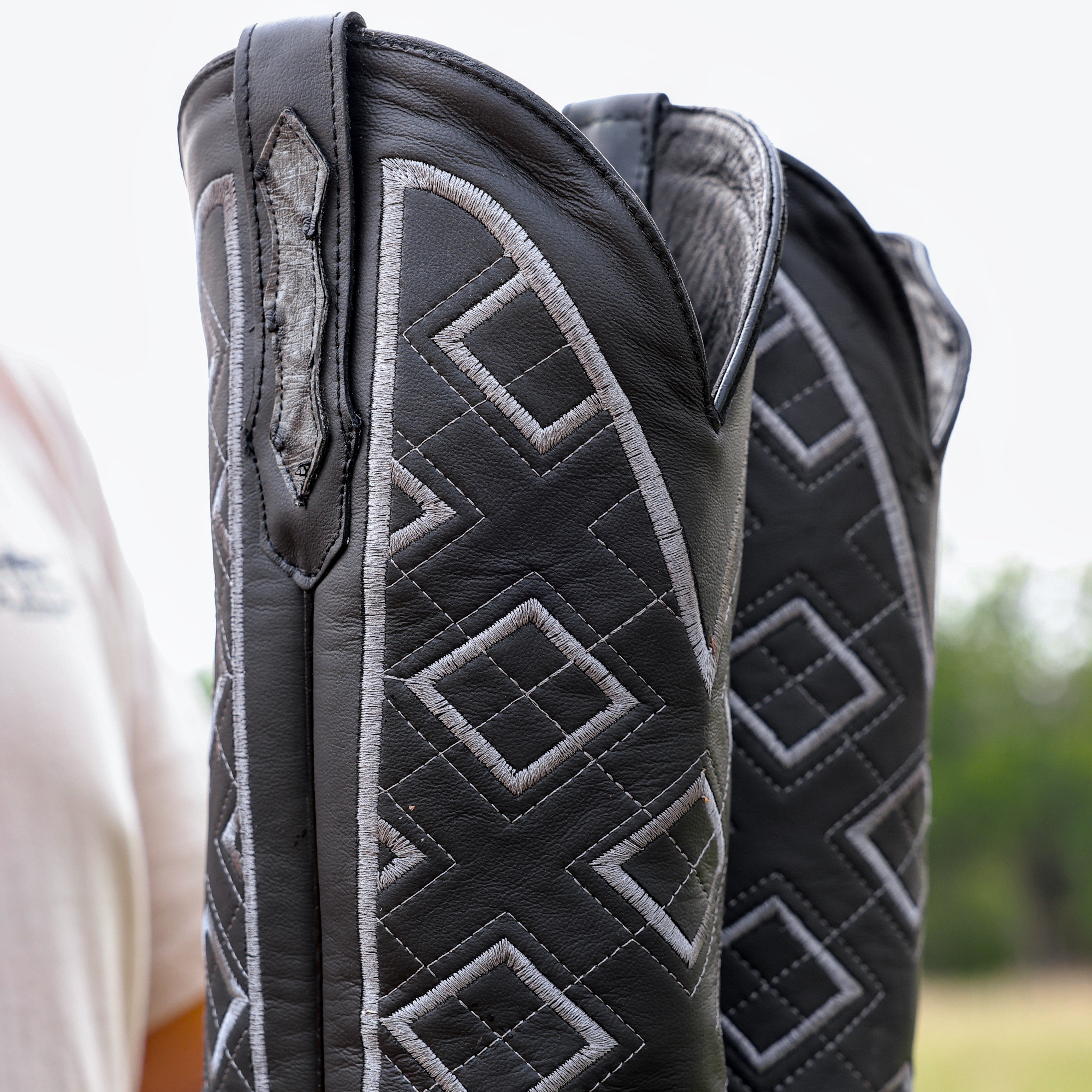 Grey Ostrich Leather Boots - Square Toe