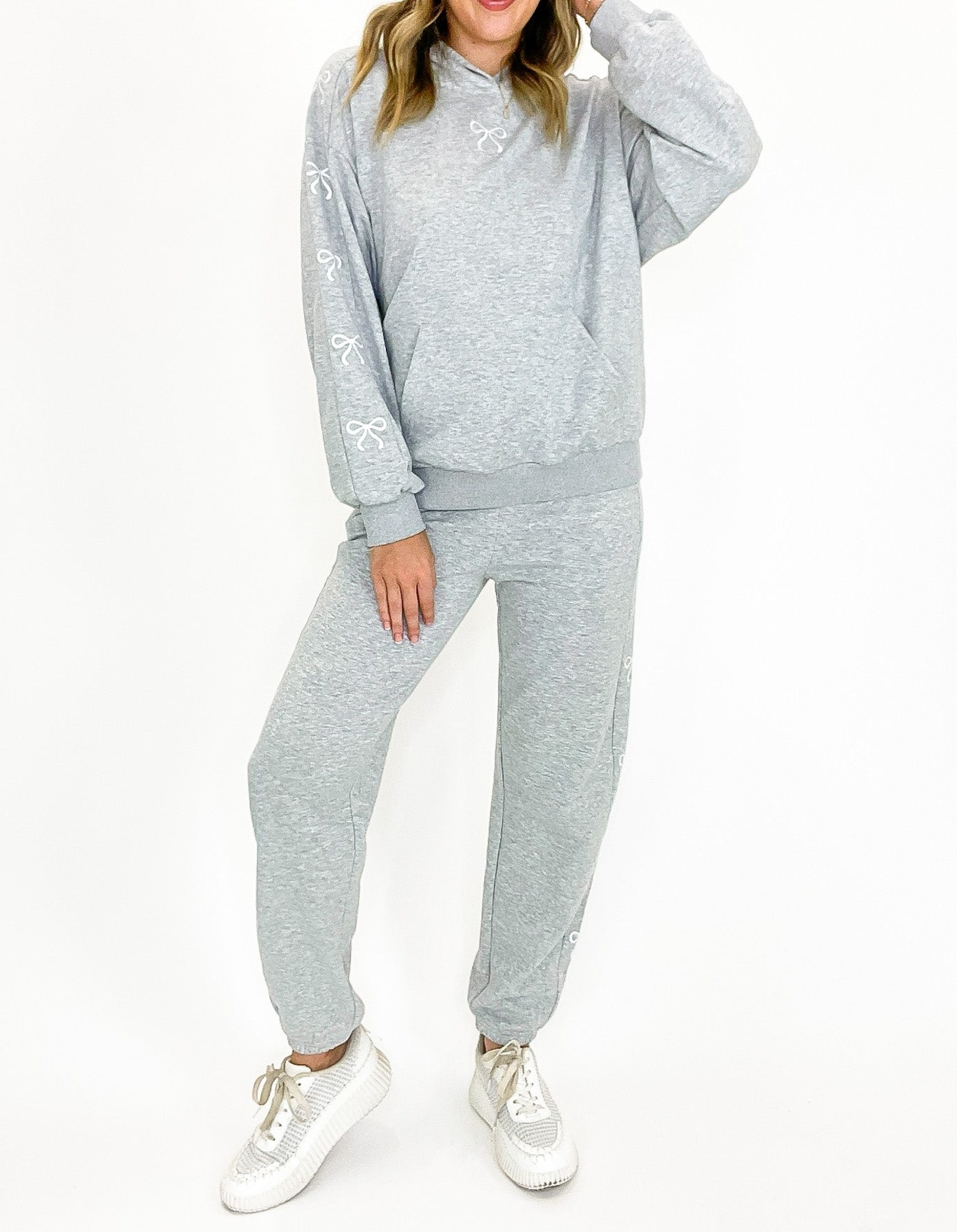 Comfort Bow Embroidered Hooded Sweatshirt and Jogger Set
