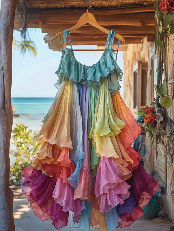 Summer Rainbow Lace Patchwork Dress 68ad