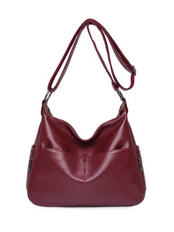 Vintage Solid Color Split-Joint Leather Shoulder Bag