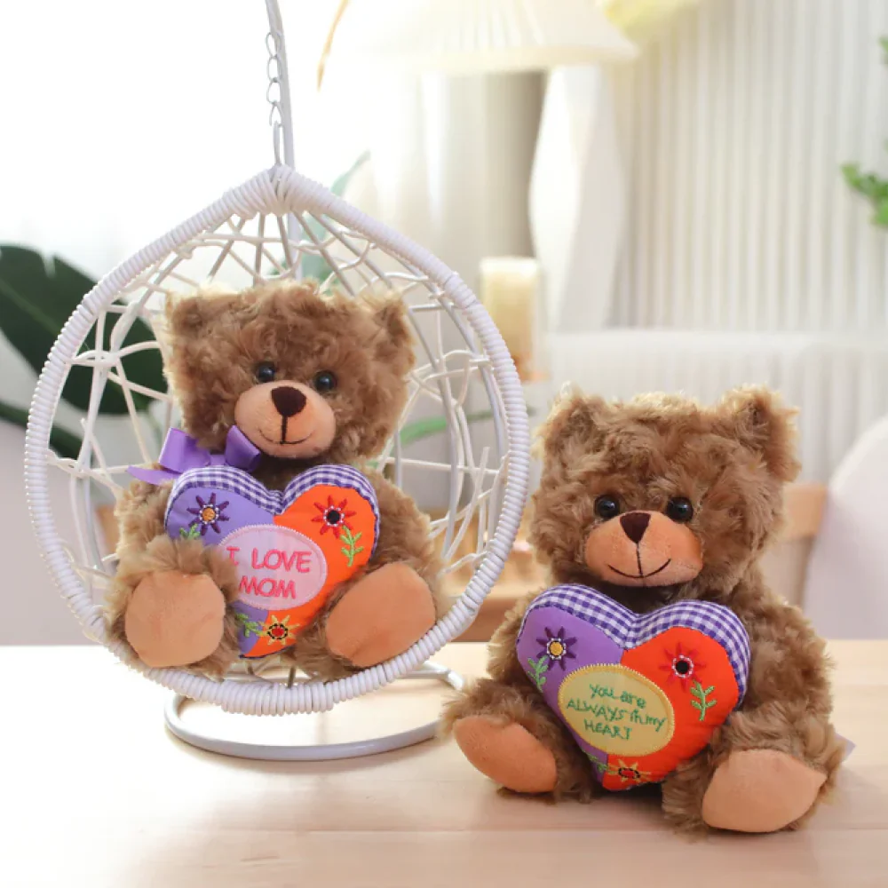 Mocha Bear with Mom Floral Heart 6inch