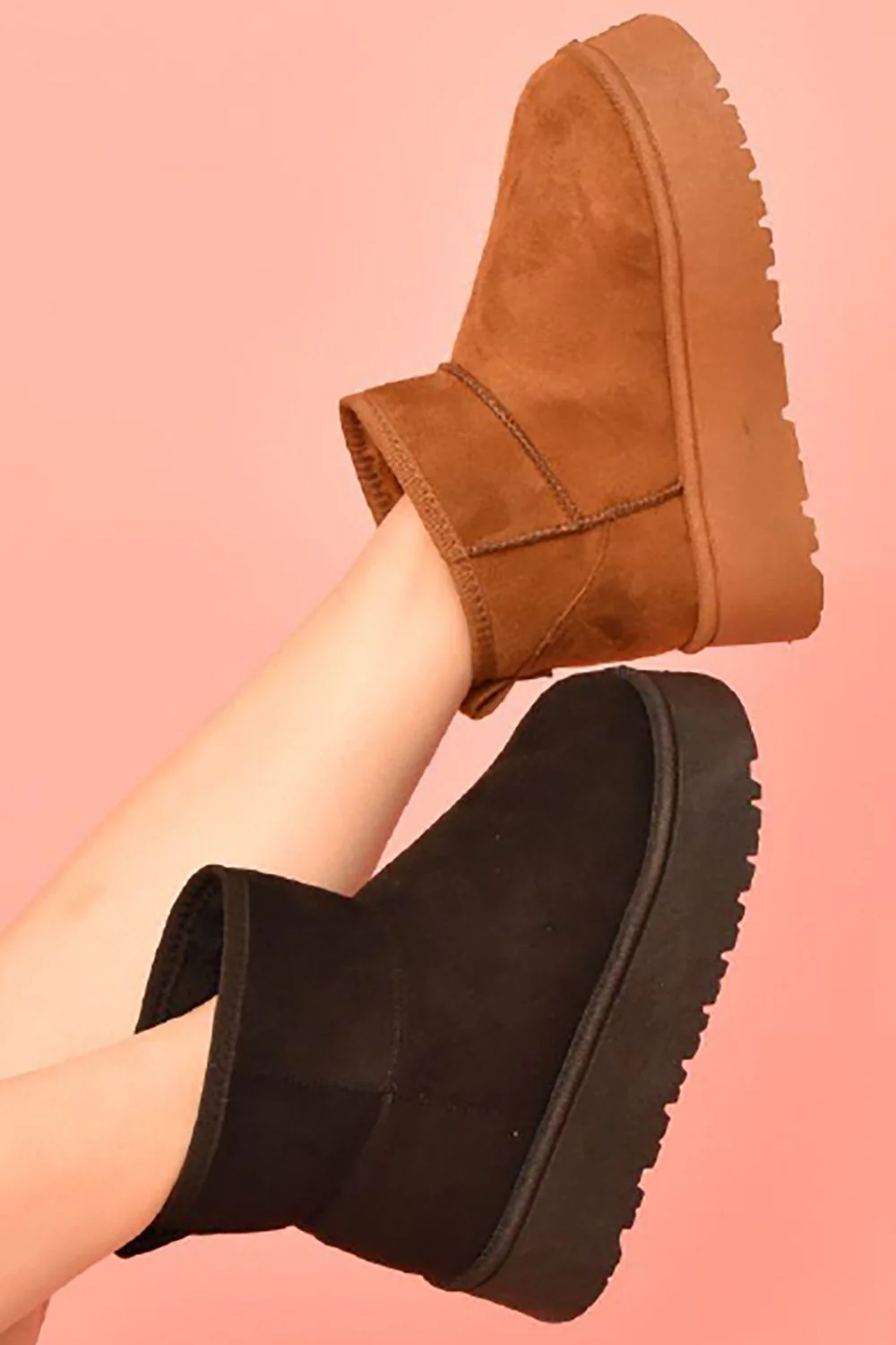 Suede Round Toe Platform Booties in Caramel