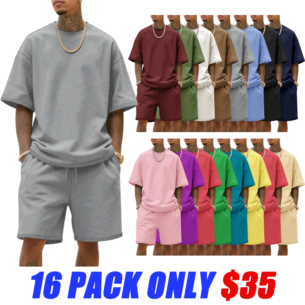 Men's Summer Casual Set, Pure Color Round Neck Short Sleeve Knit Tee & Shorts, Classic Loose Fit Sportswear
