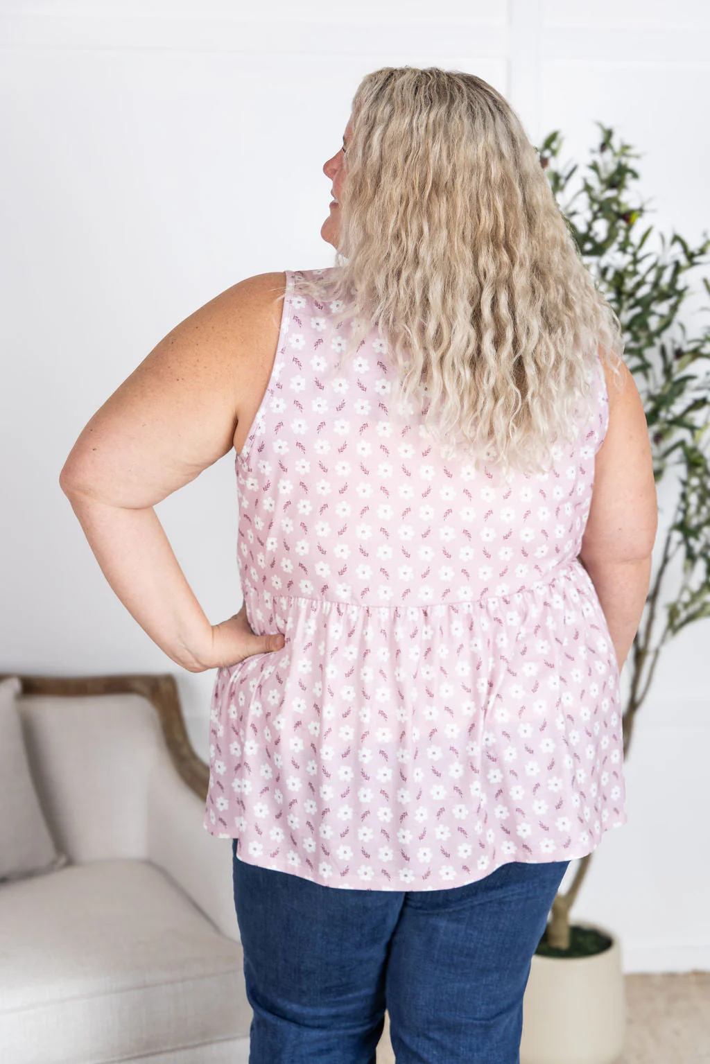 Renee Ruffle Tank Top in Pearl Pink Floral