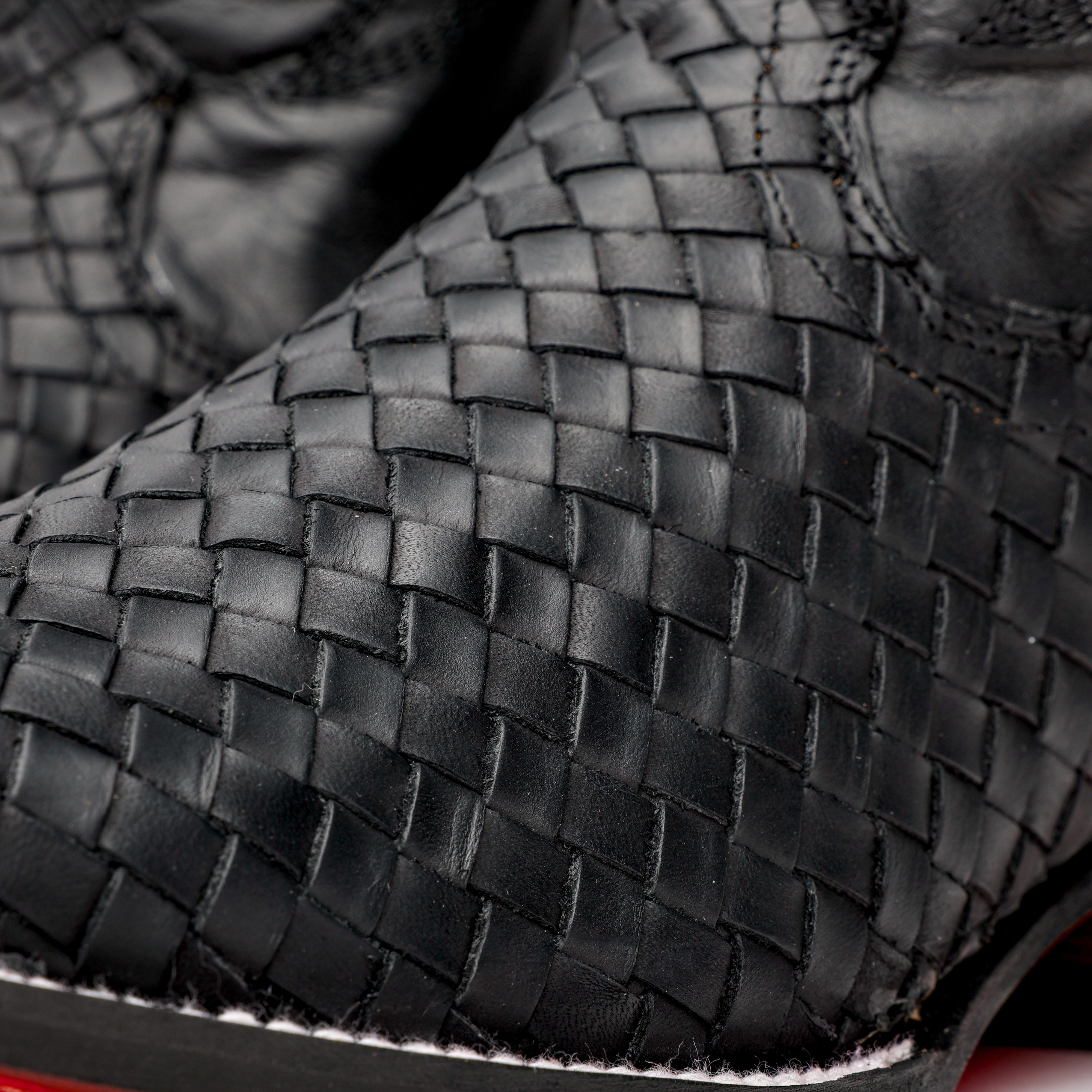 Black Basketweave Leather Boots - Square Toe