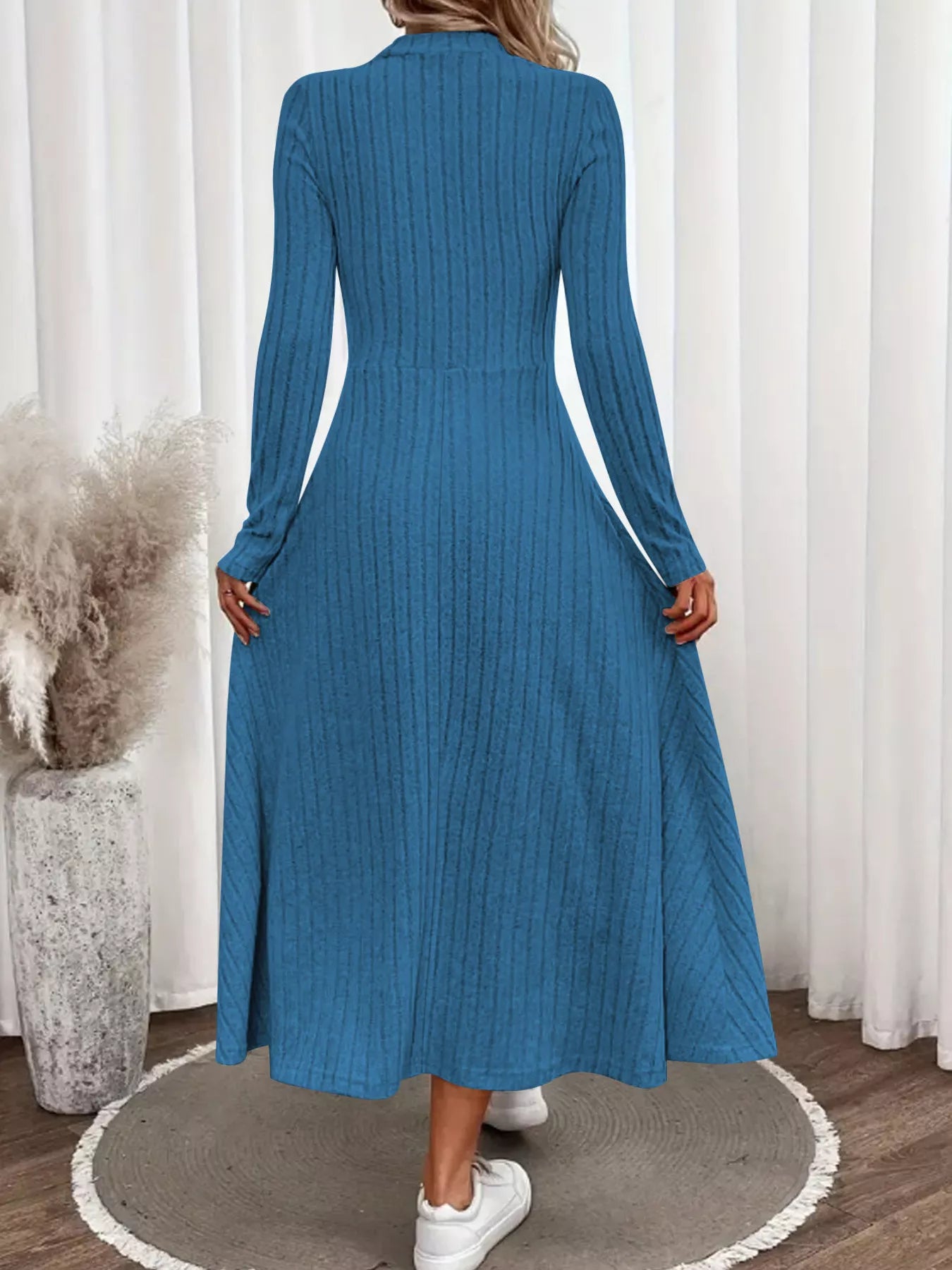 Ribbed Knit A-Line Midi Dress