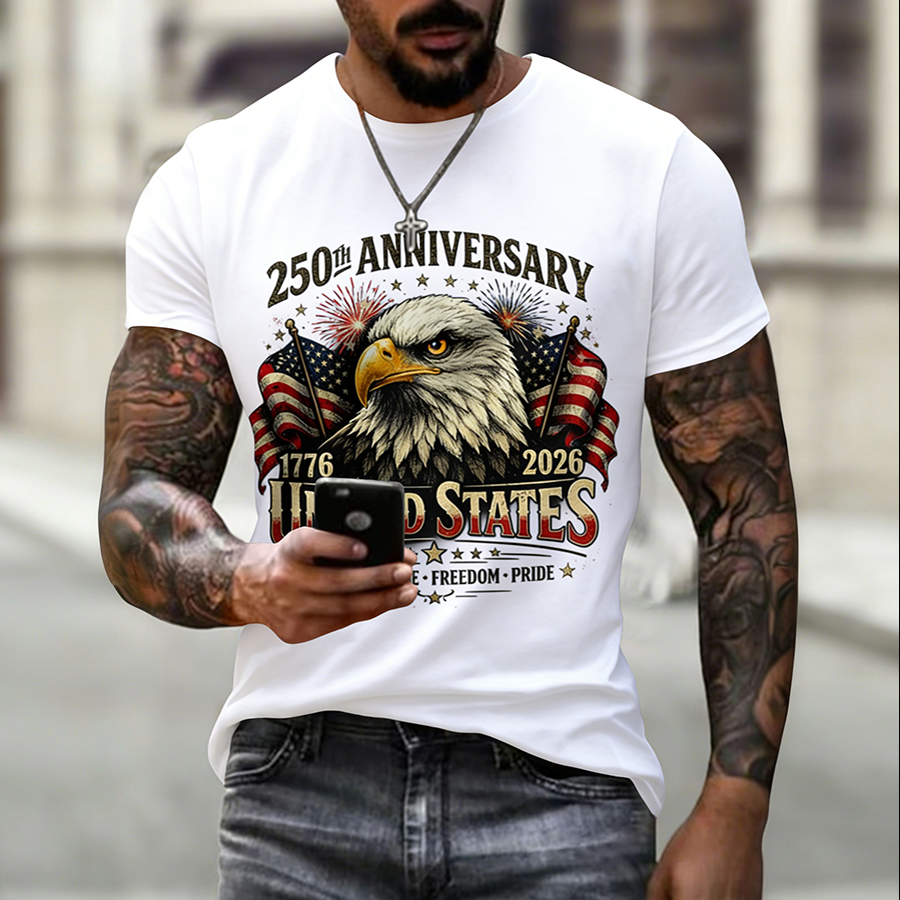 Men'S Casual American Founding Celebration Personalized Printed Round Neck T-Shirt