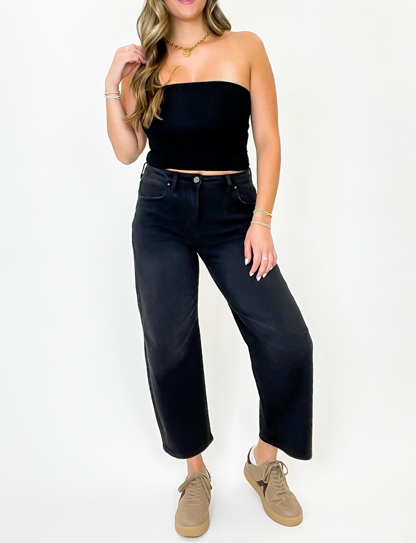 Mid Rise Fit Crop Wide Barrel Leg Jeans