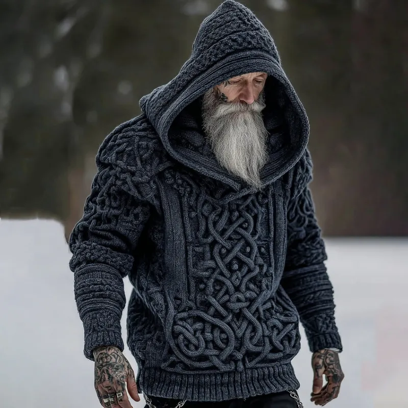 Men's Viking Celtic Knot Geometry Cozy Hooded Sweater