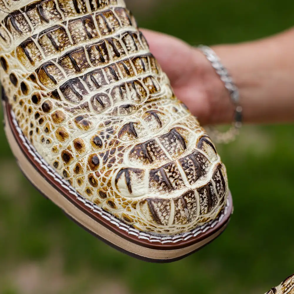 Bone Desert Caiman Neck Leather Boots With 3D Lightweight Sole - Composite Toe