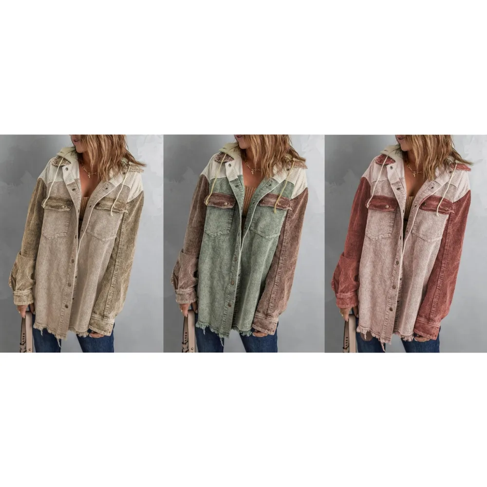 Women's Colorblock Button Front Corduroy Jacket