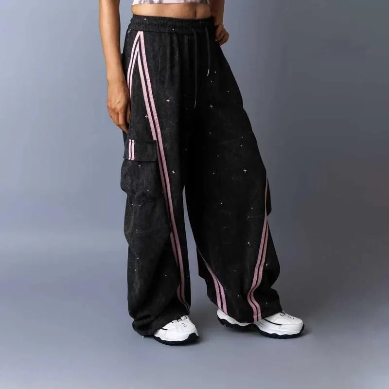 Loose Fit Street Cargo Pants Women Plus Size Teal Green Wide Leg Drawstring Joggers