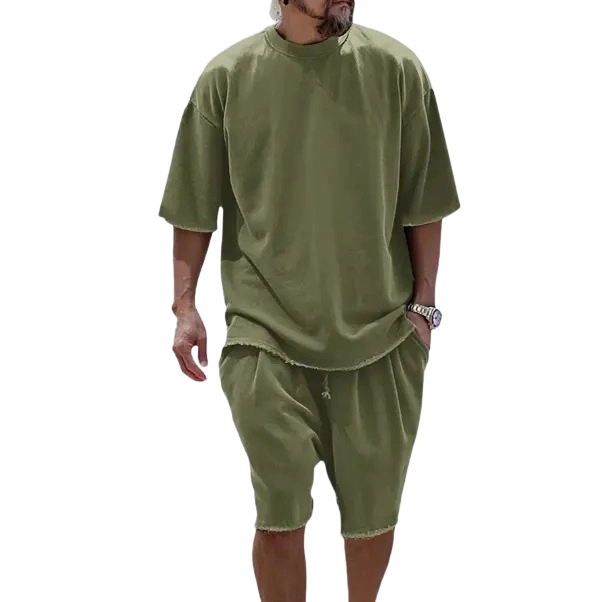 🔥🔥Men’s Cotton Relaxed Fit Sweat Set – Casual T-Shirt & Shorts Lounge Outfit