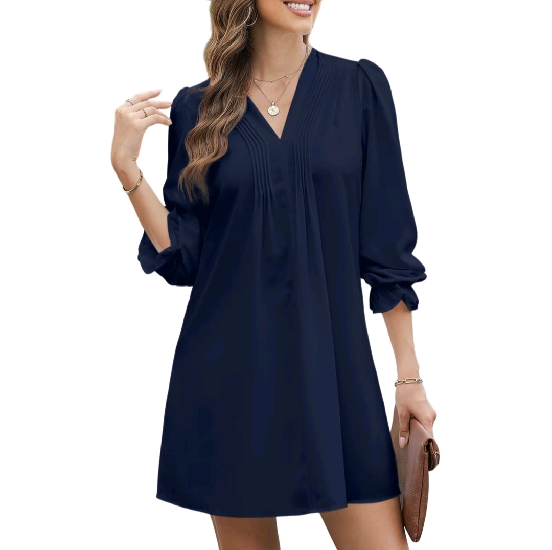 Dokotoo Womens Casual Dress A-Line RuffleSleeve V Neck Midi Dress 2025 Fashion PleatedFlowy Sundress Loose Shirt Dresses