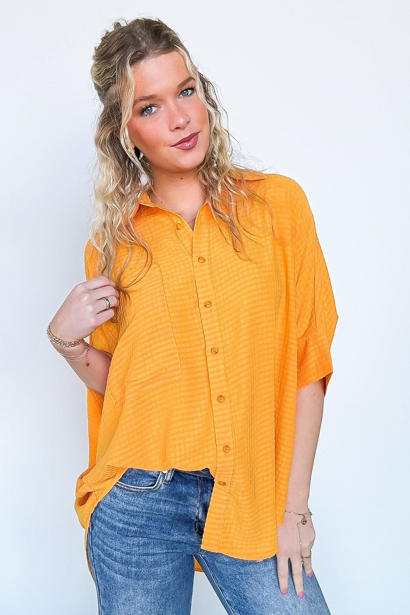 Textured Knit Button Down Top