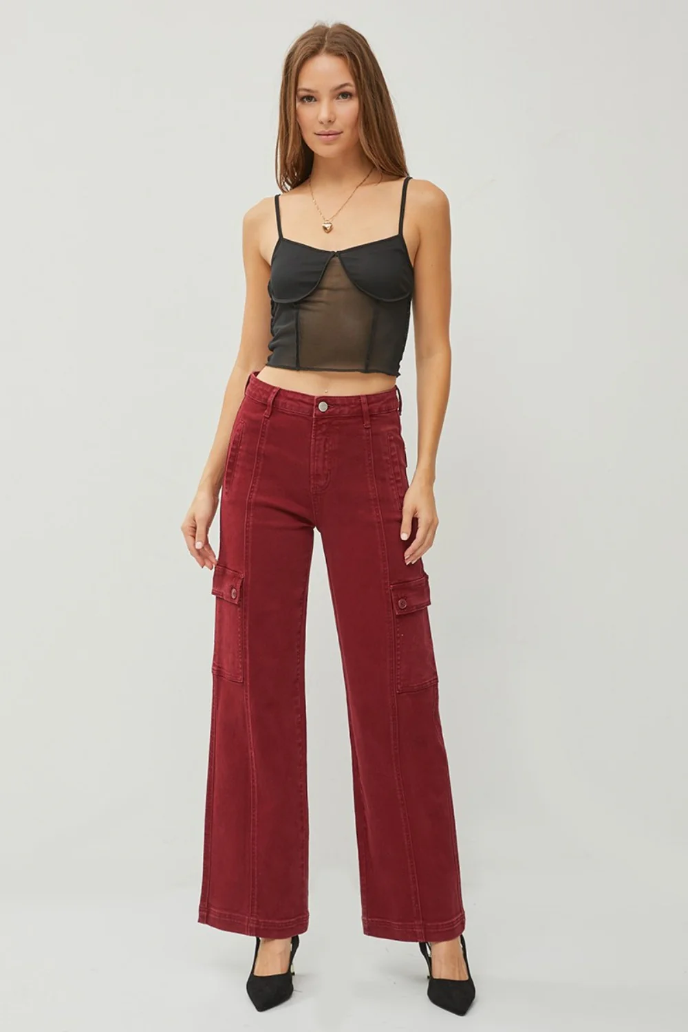 Full Size High Rise Wide Leg Cargo Jeans