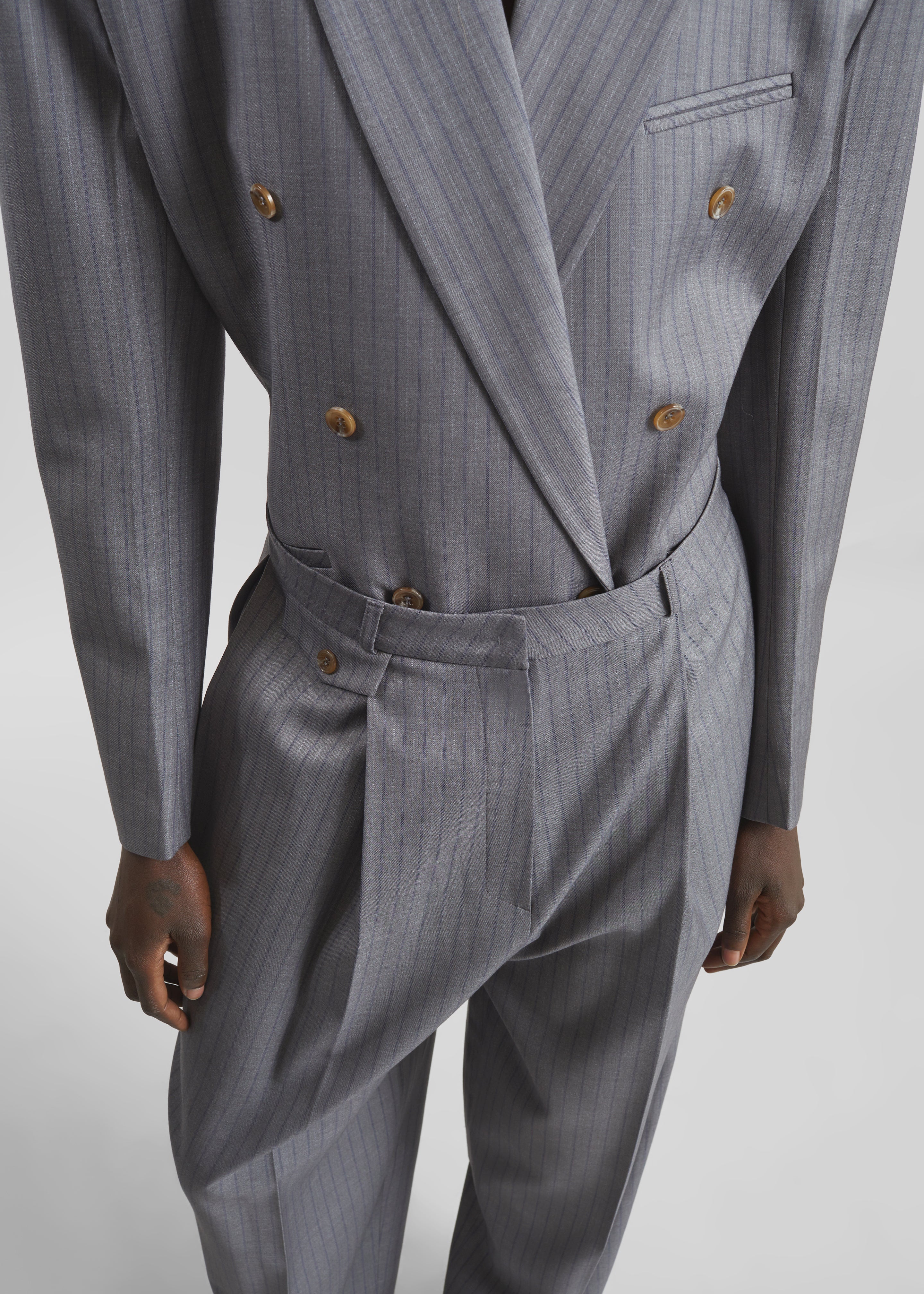 Helmond Pleated Trousers - Grey Multi Stripe