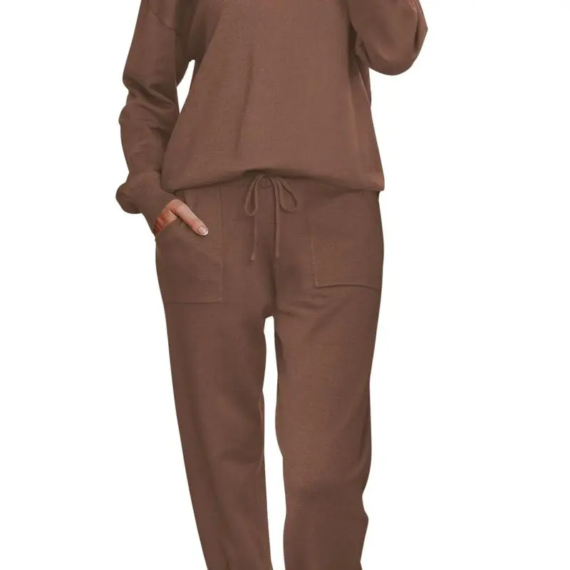 Women's Long Sleeve Knit Loungewear Set Jogger Pants Outfit