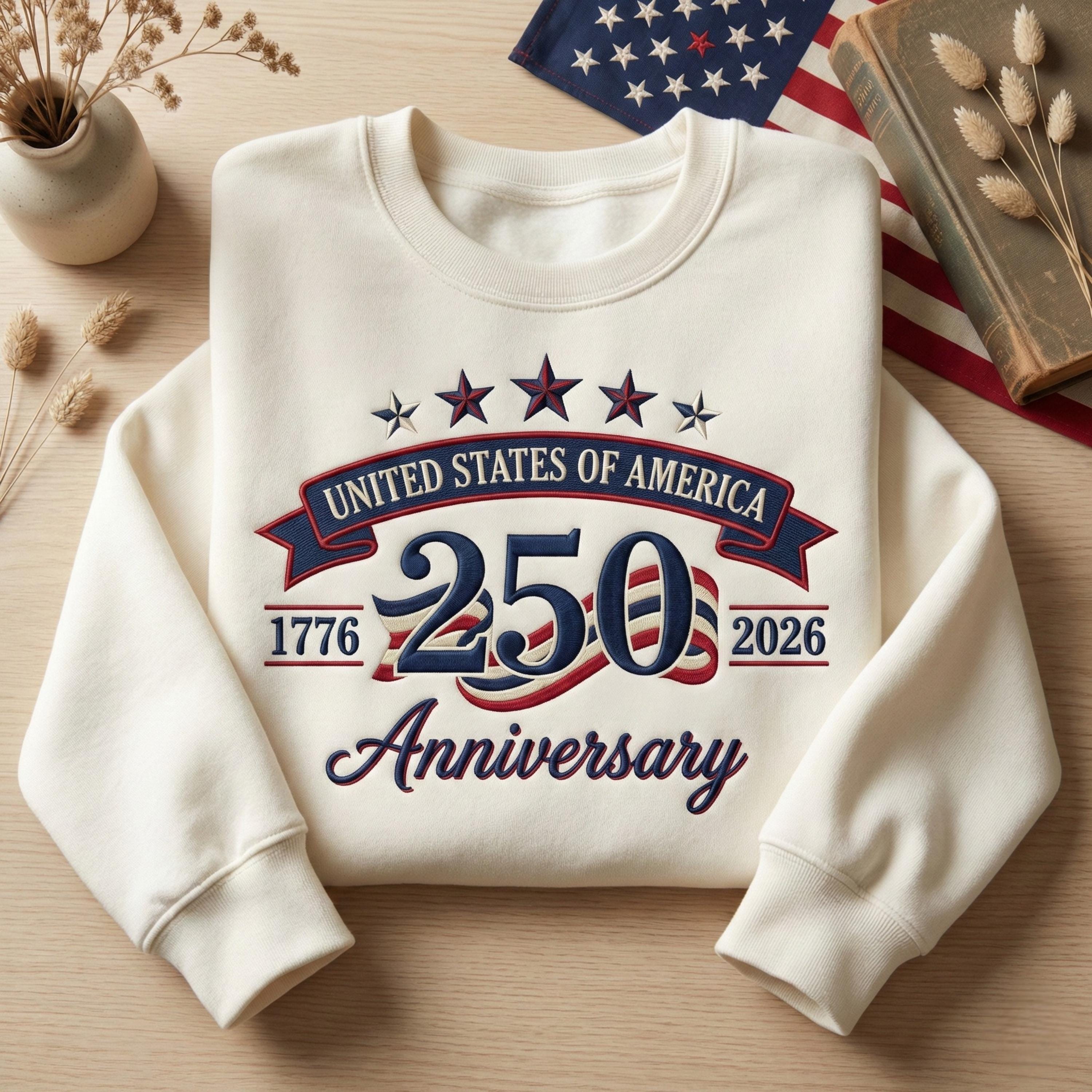 Women's Casual Embroidery American 250Th Anniversary Commemorative Sweatshirt