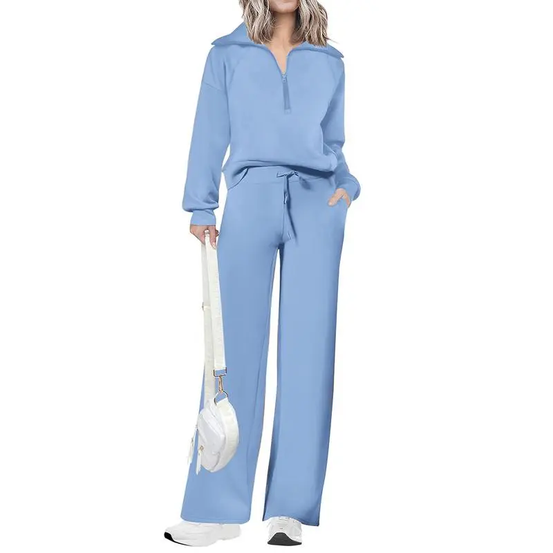 Women’s 2-Piece Set – Half Zip Sweatshirt & Wide Leg Pants